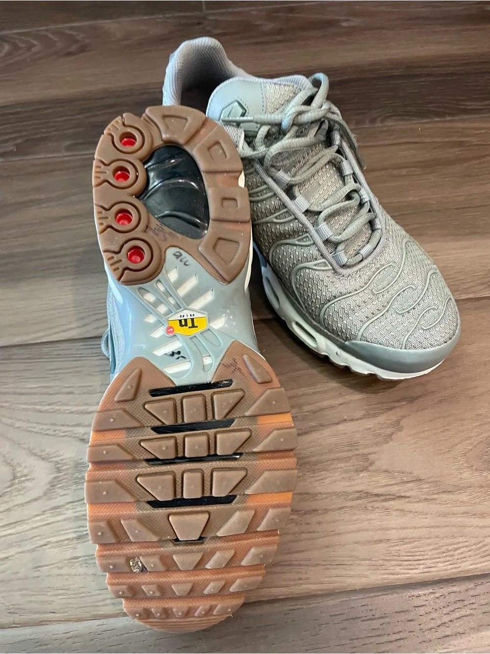 Nike Air Max Plus TN Olive/White with Gum Outsole. Excellent condition